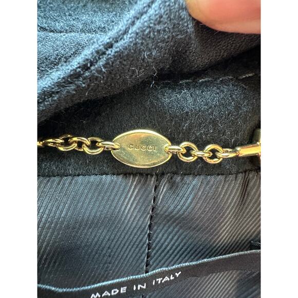 Gucci Black Wool Cashmere Sueded Gold Zip Long Line Trench Coat Jacket 44 - Picture 11 of 16